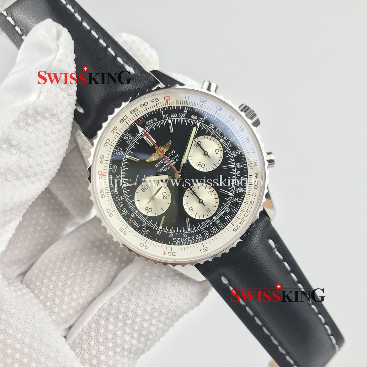 BREITLING NAVITIMER 01 CHRONOGRAPH BLACK DIAL LEATHER STRAP