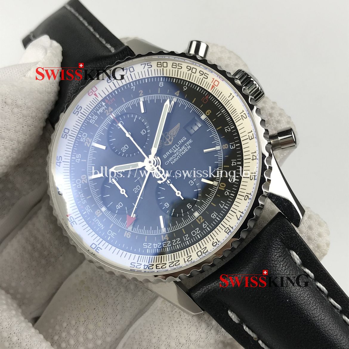 BREITLING NAVITIMER WORLD GMT A24322 BLACK DIAL LEATHER STRAP