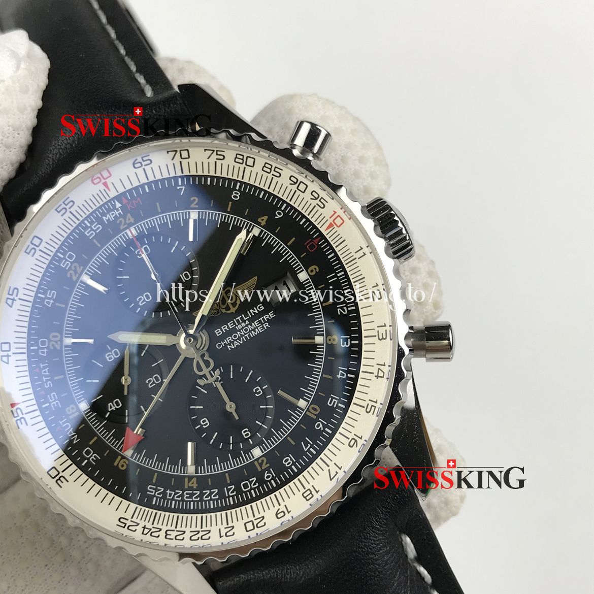 BREITLING NAVITIMER WORLD GMT A24322 BLACK DIAL LEATHER STRAP