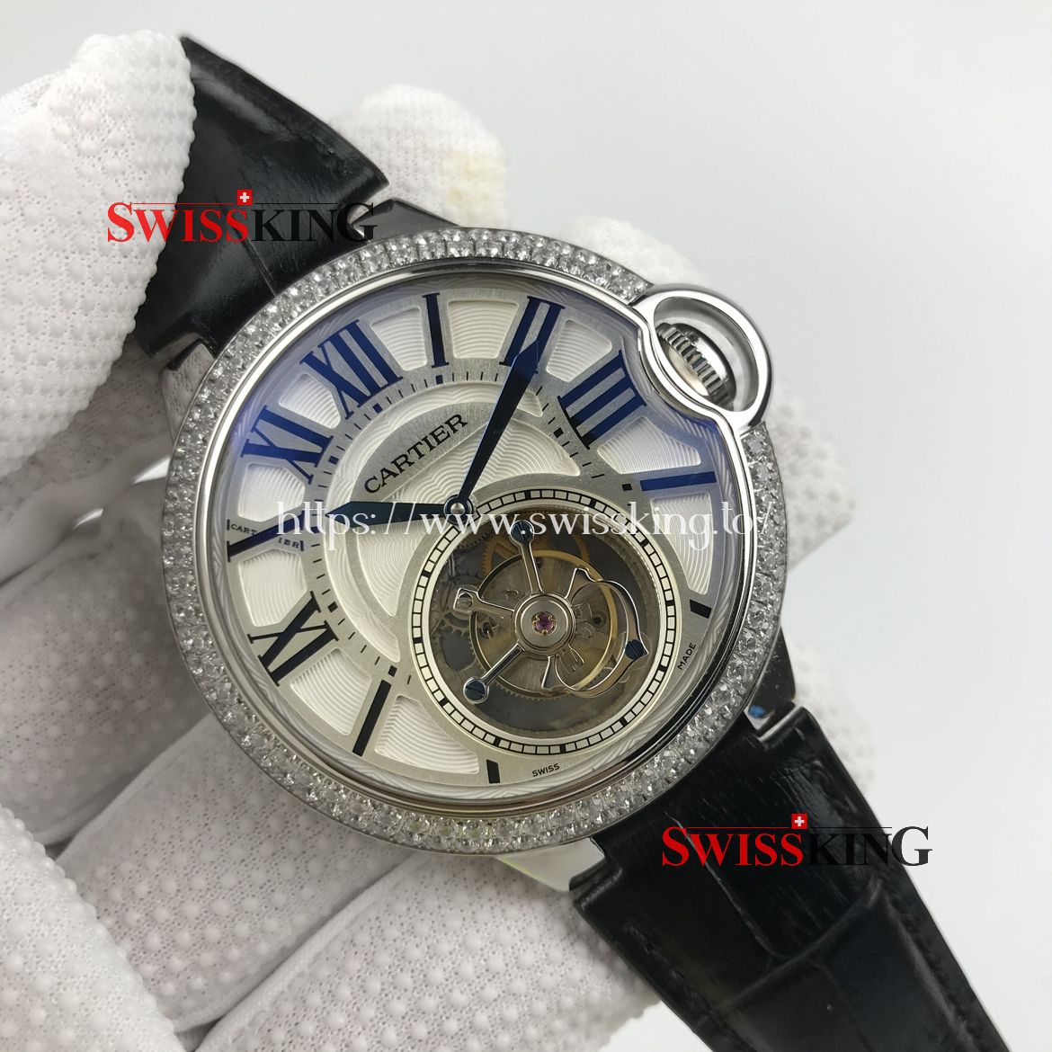 CARTIER BALLON BLEU FLYING TOURBILLON EXTRA LARGE DIAMOND BEZEL WHITE DIAL