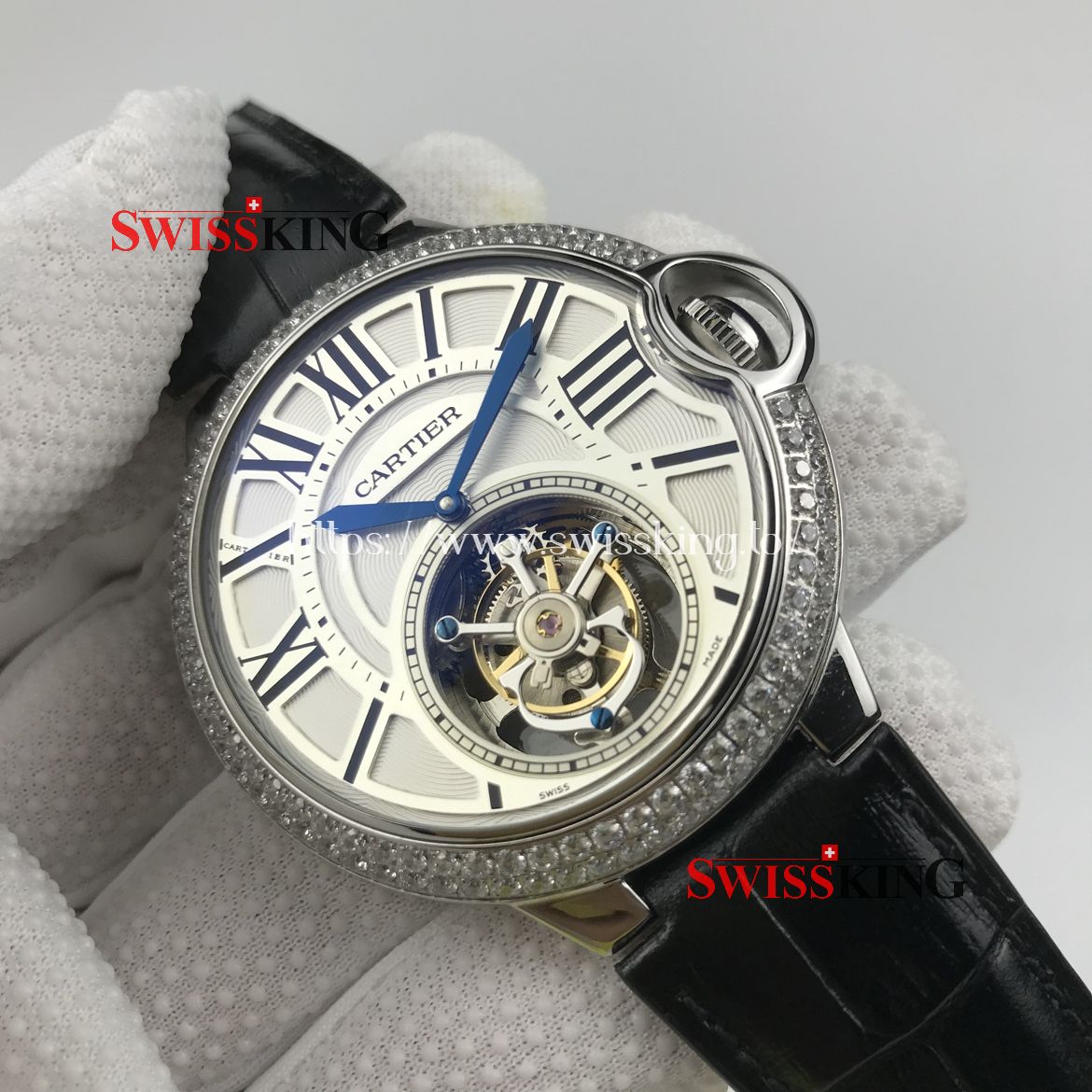 CARTIER BALLON BLEU FLYING TOURBILLON EXTRA LARGE DIAMOND BEZEL WHITE DIAL