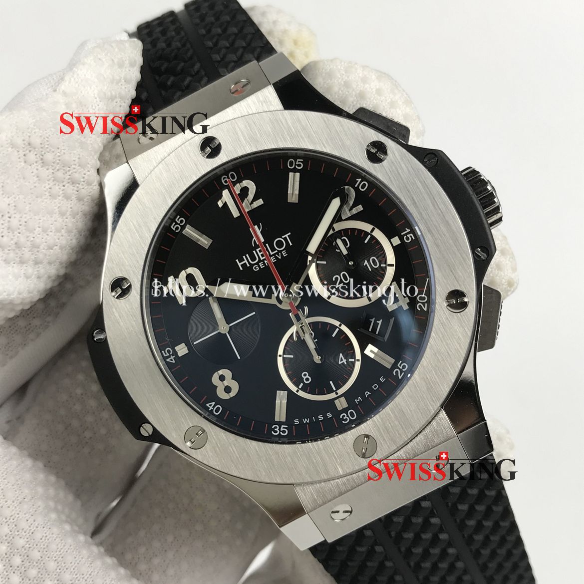 HUBLOT BIG BANG STEEL BEZEL SWISS AUTOMATIC BLACK DIAL