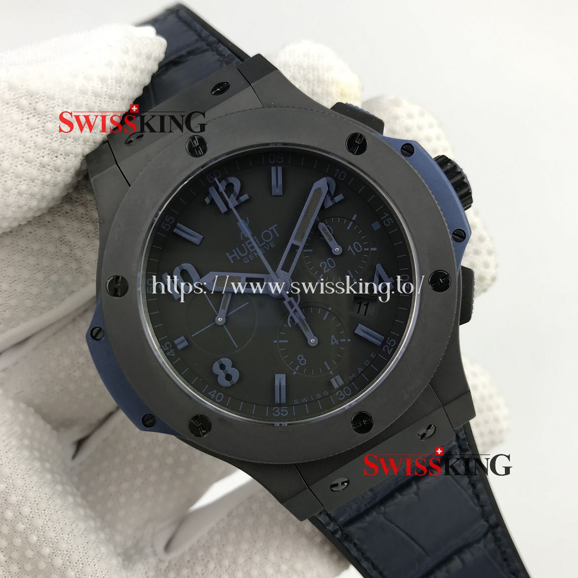 HUBLOT BIG BANG ALL BLACK BLUE LIMITED EDITION 44MM LEATHER STRAP