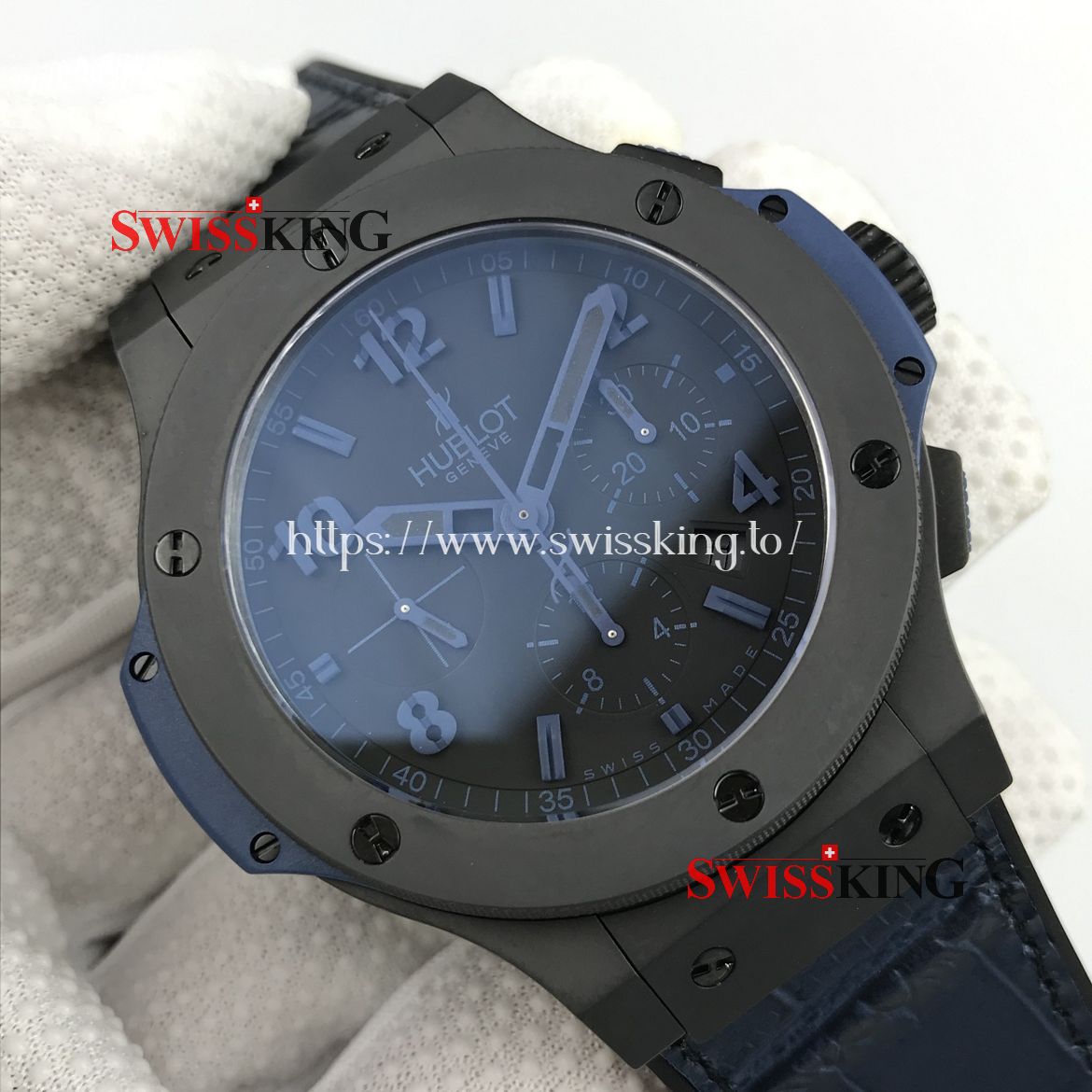 HUBLOT BIG BANG ALL BLACK BLUE LIMITED EDITION 44MM LEATHER STRAP