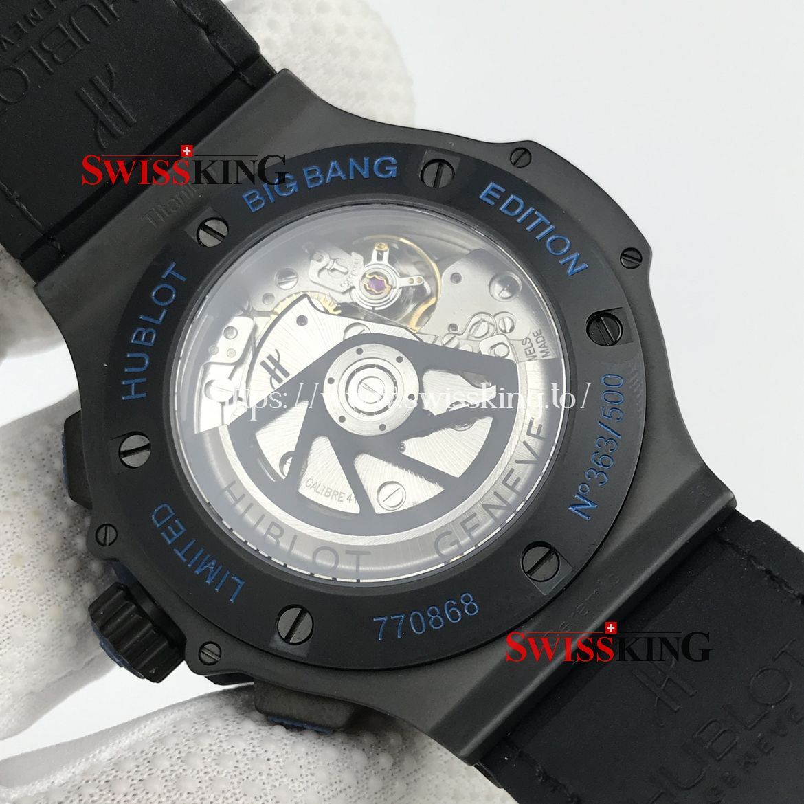 HUBLOT BIG BANG ALL BLACK BLUE LIMITED EDITION 44MM LEATHER STRAP