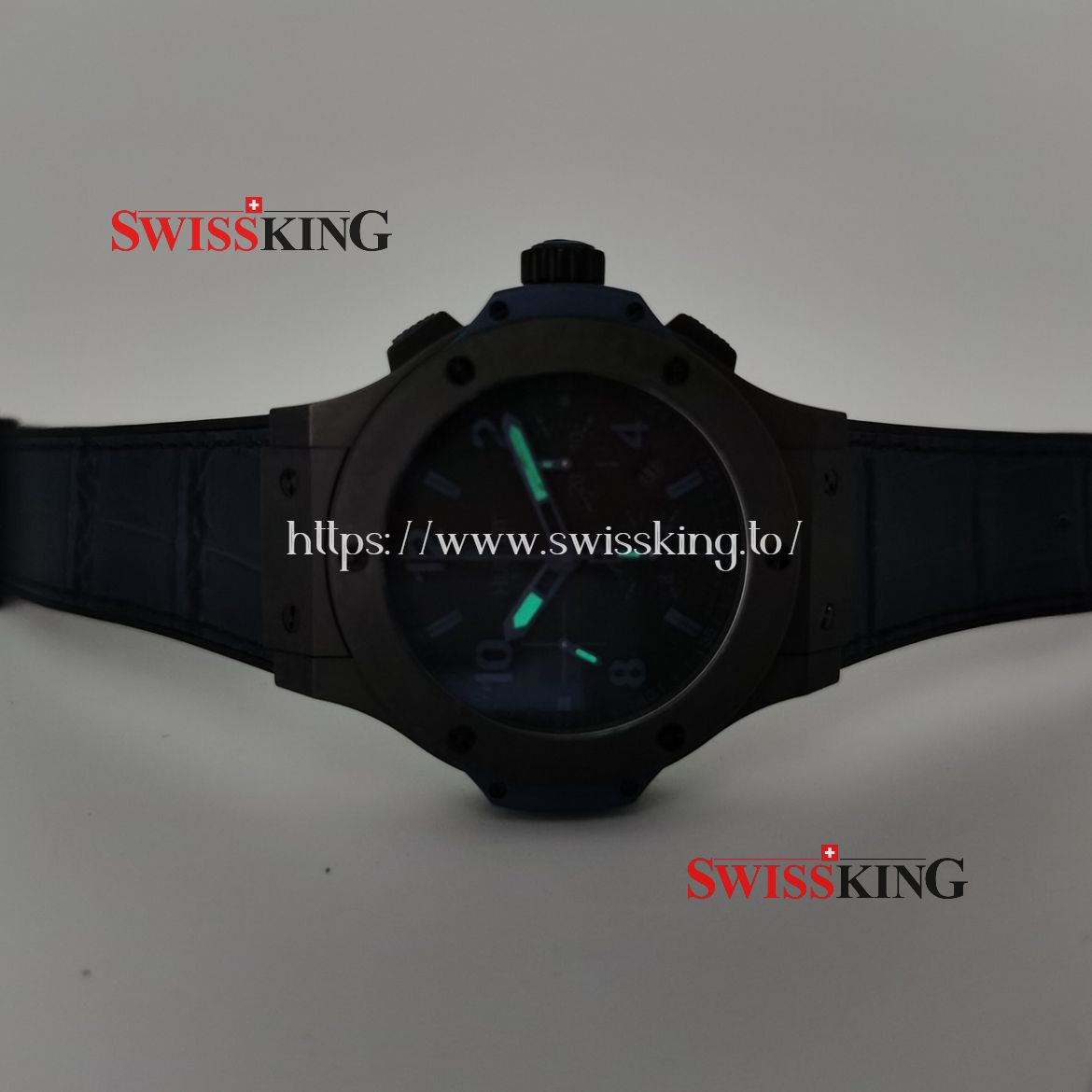 HUBLOT BIG BANG ALL BLACK BLUE LIMITED EDITION 44MM LEATHER STRAP