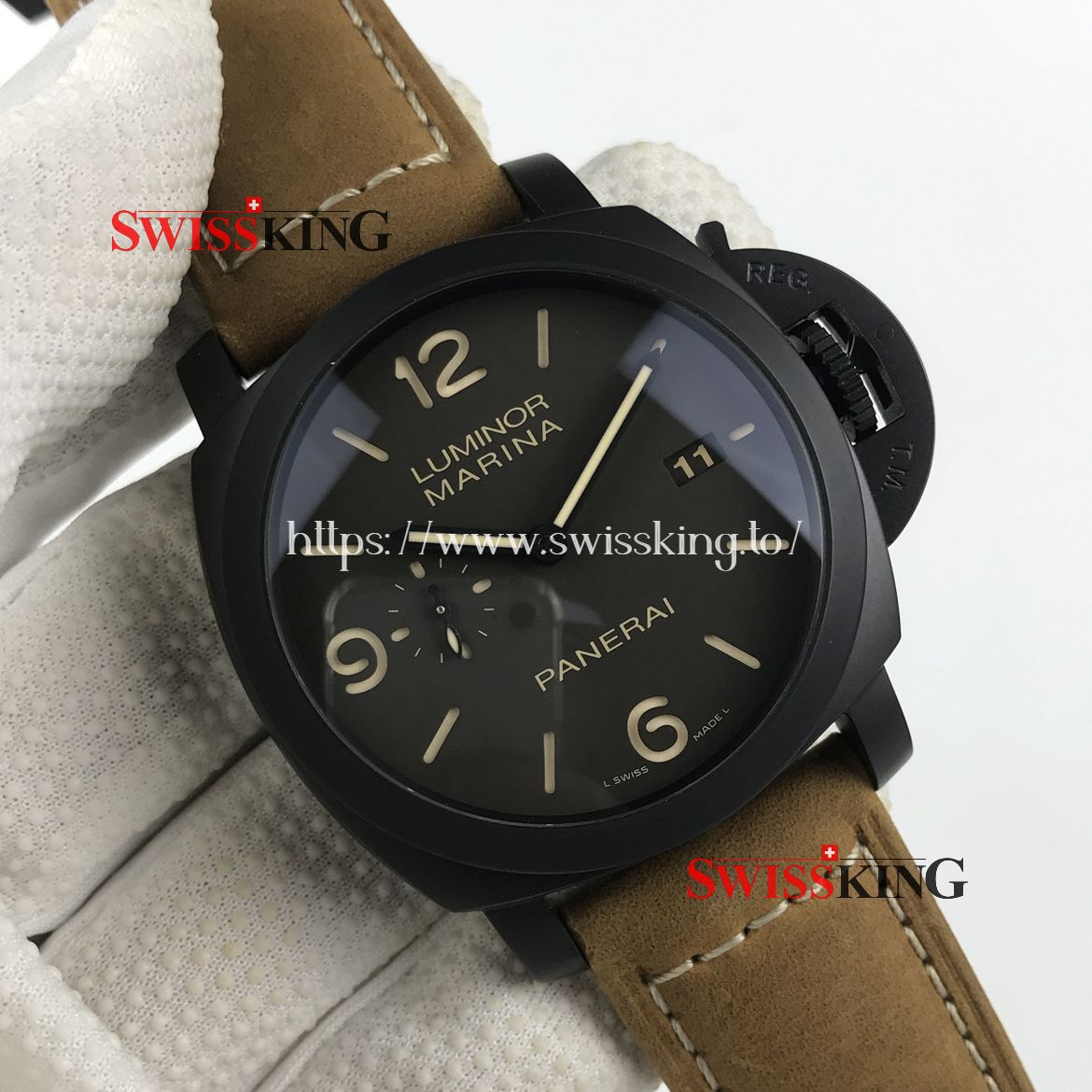 PANERAI LUMINOR MARINA COMPOSITE PAM 386 SWISS AUTOMATIC - BROWN LEATHER STRAP