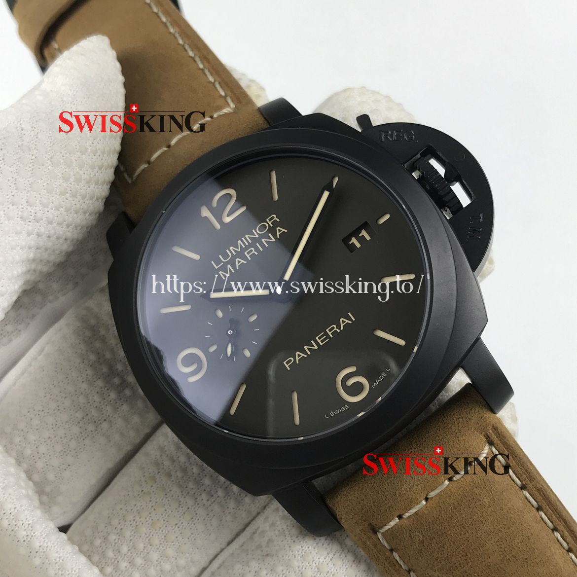 PANERAI LUMINOR MARINA COMPOSITE PAM 386 SWISS AUTOMATIC - BROWN LEATHER STRAP