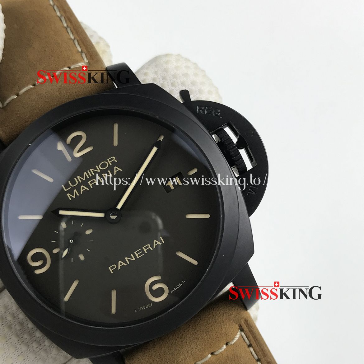 PANERAI LUMINOR MARINA COMPOSITE PAM 386 SWISS AUTOMATIC - BROWN LEATHER STRAP