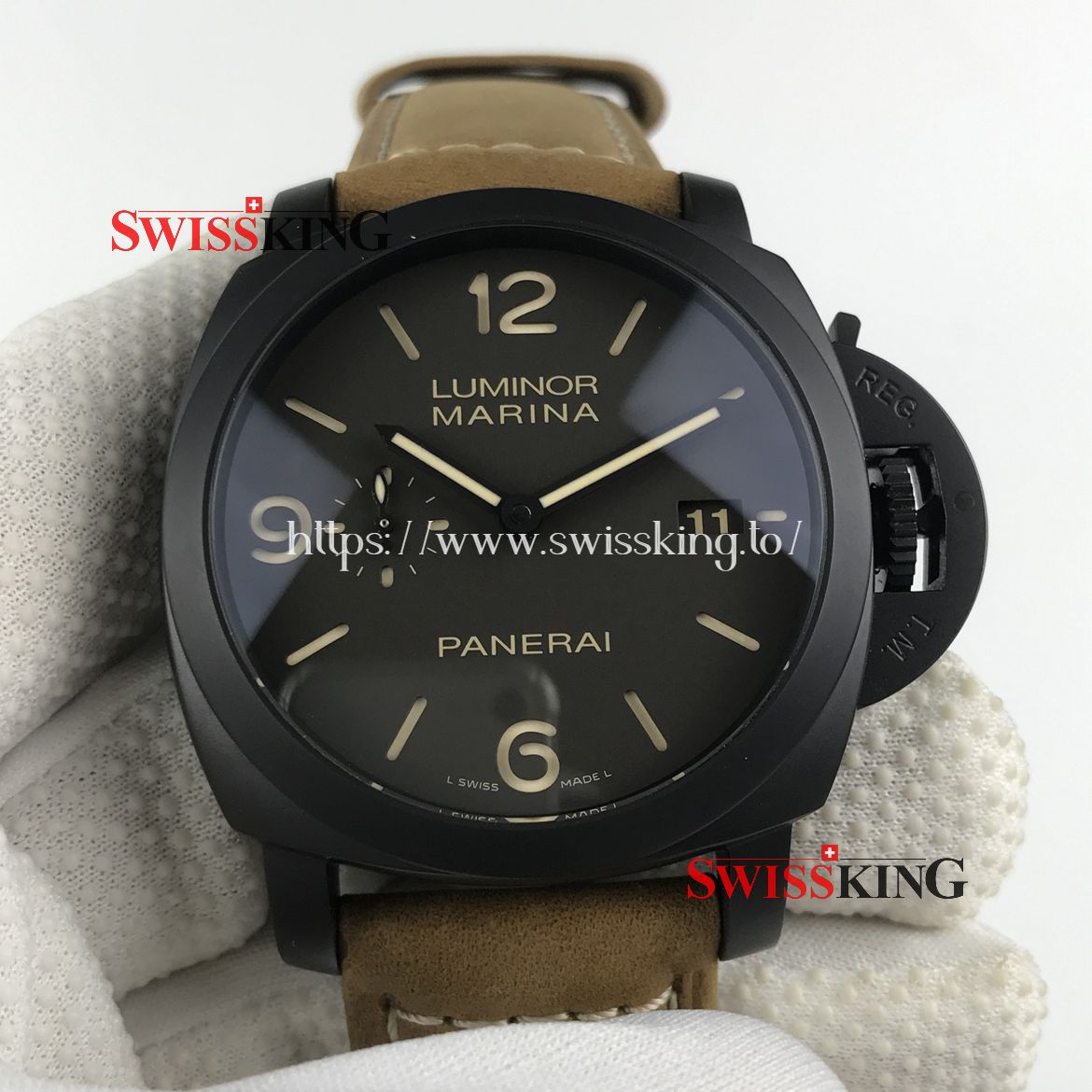 PANERAI LUMINOR MARINA COMPOSITE PAM 386 SWISS AUTOMATIC - BROWN LEATHER STRAP