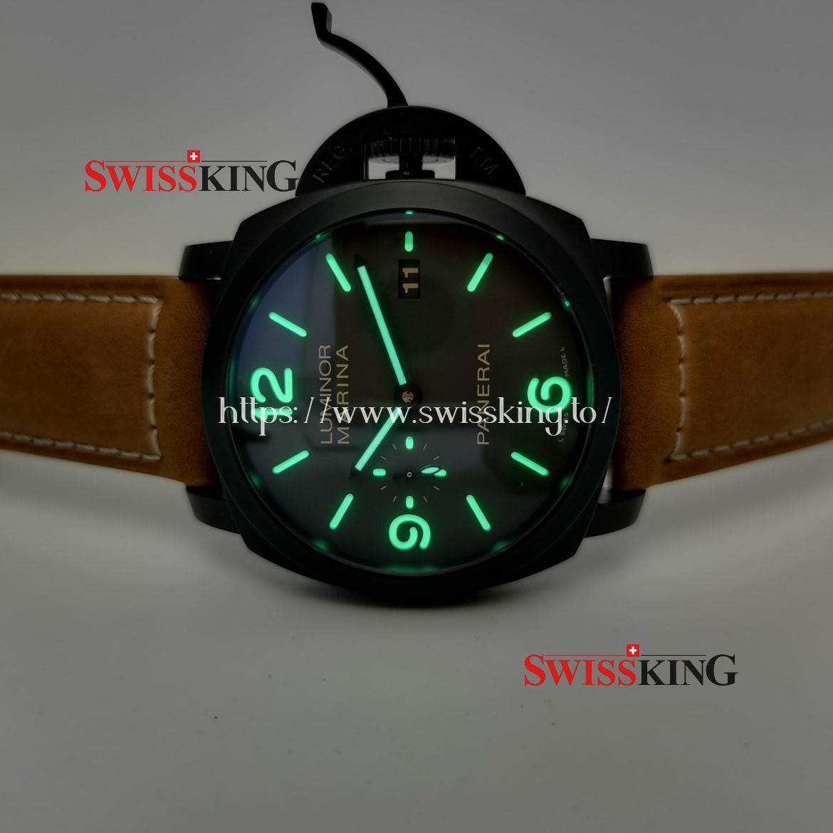 PANERAI LUMINOR MARINA COMPOSITE PAM 386 SWISS AUTOMATIC - BROWN LEATHER STRAP