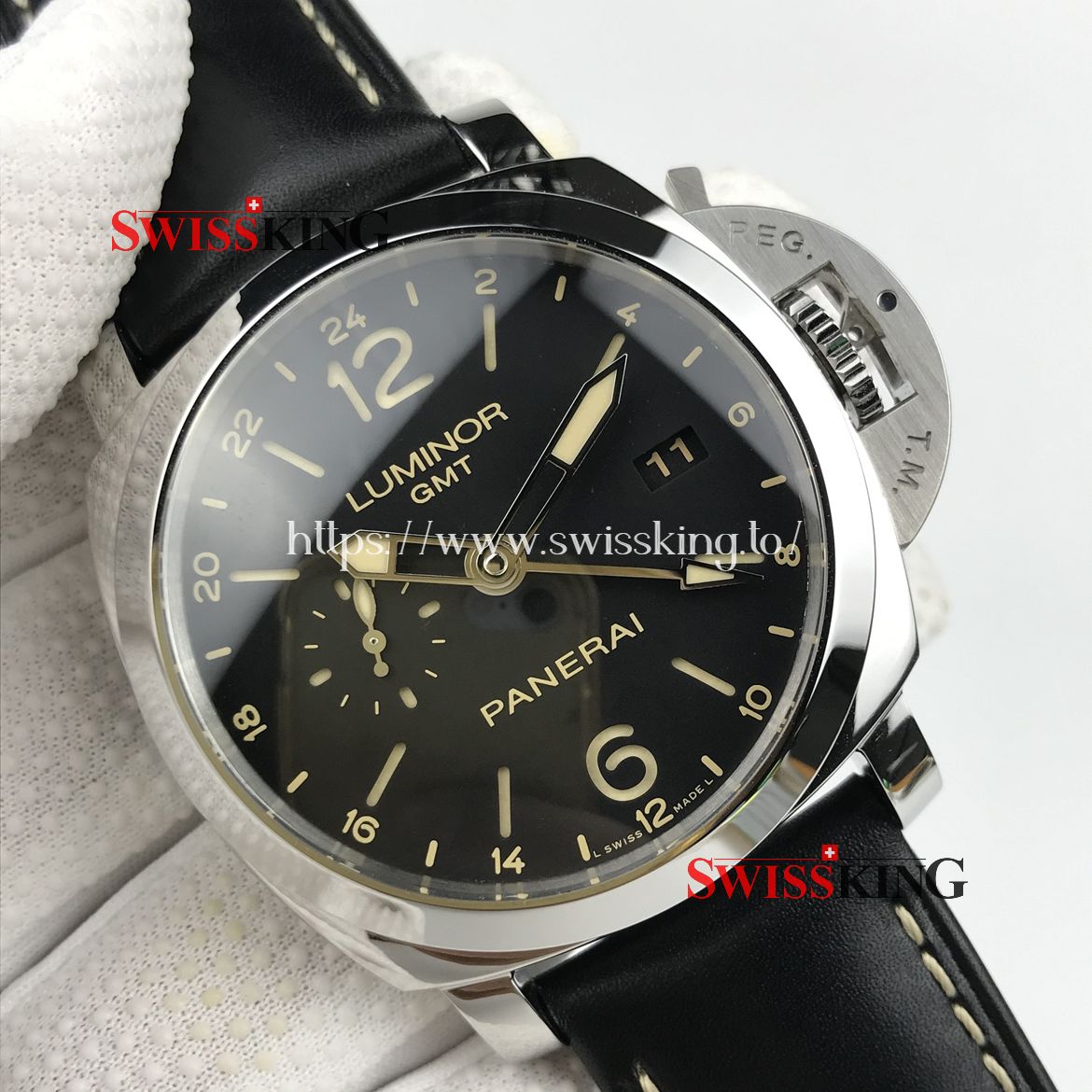 PANERAI LUMINOR MARINA 1950 3 DAYS GMT PAM 531 BLACK LEATHER STRAP
