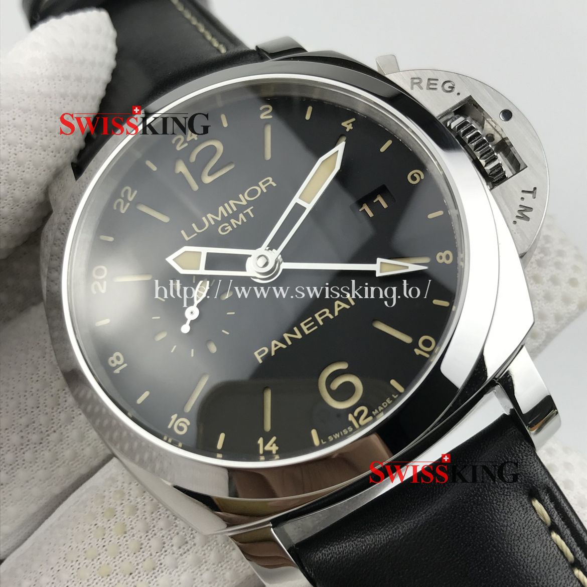 PANERAI LUMINOR MARINA 1950 3 DAYS GMT PAM 531 BLACK LEATHER STRAP