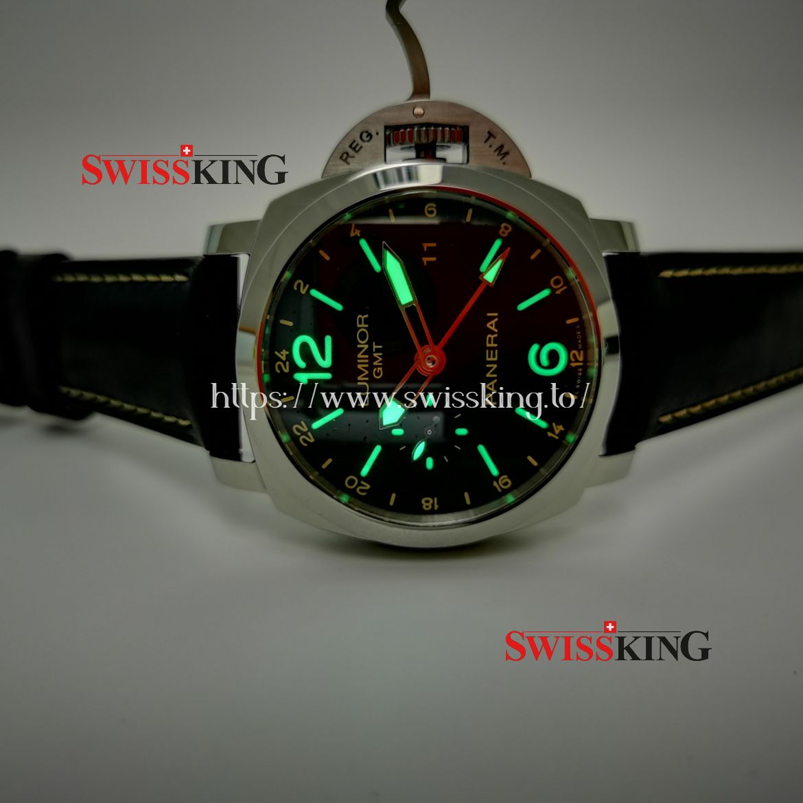 PANERAI LUMINOR MARINA 1950 3 DAYS GMT PAM 531 BLACK LEATHER STRAP