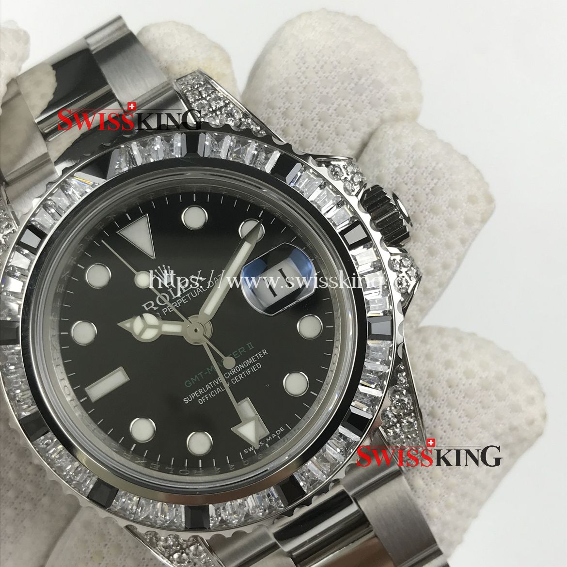 ROLEX GMT MASTER II 116710LN WITH DIAMOND & BLACK STONE CUSTOME BEZEL
