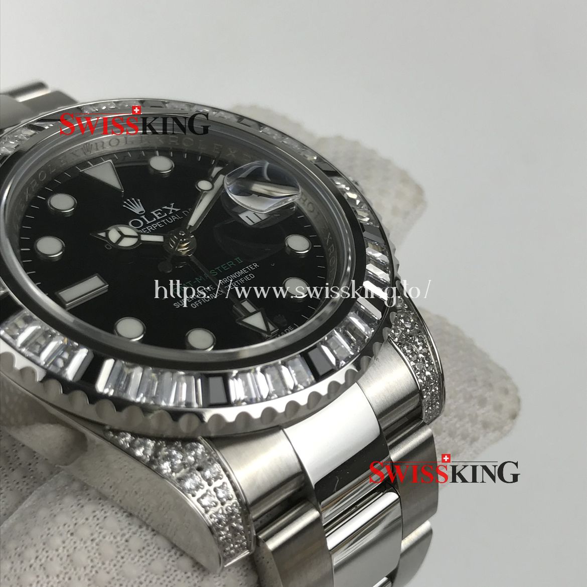 ROLEX GMT MASTER II 116710LN WITH DIAMOND & BLACK STONE CUSTOME BEZEL