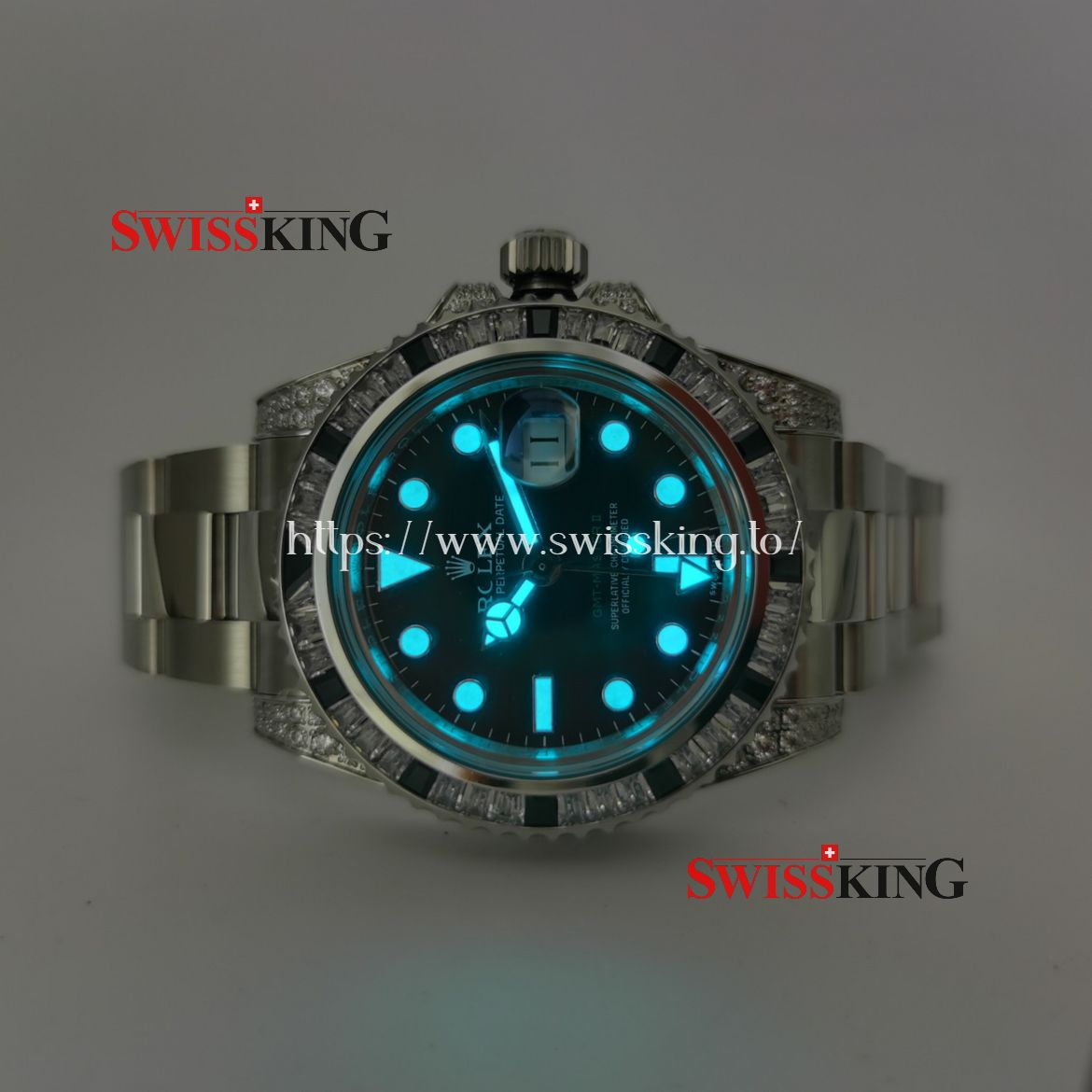 ROLEX GMT MASTER II 116710LN WITH DIAMOND & BLACK STONE CUSTOME BEZEL