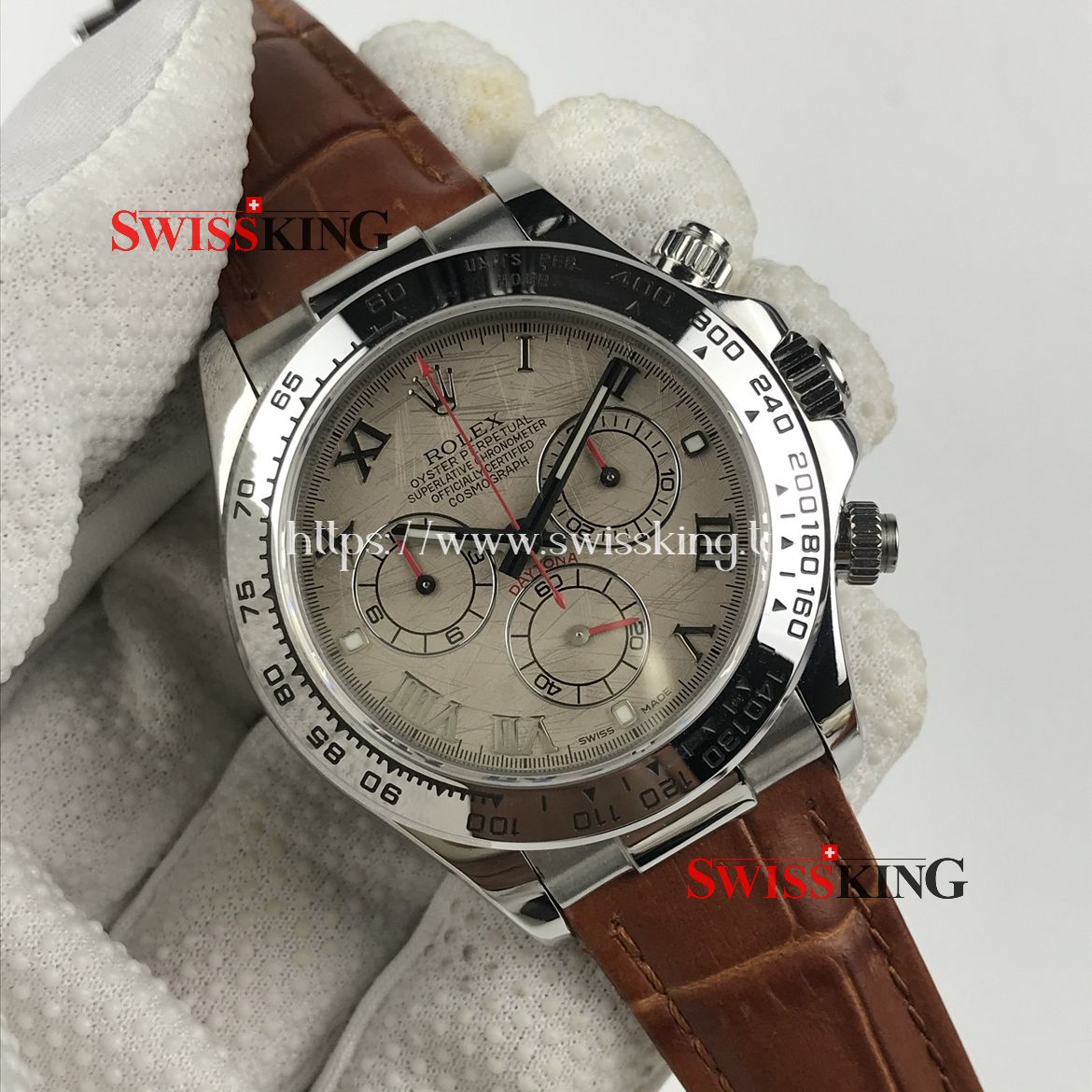 ROLEX DAYTONA SWISS AUTOMATIC MOVEMENT - METEORITE DIAL - BROWN LEATHER STRAP
