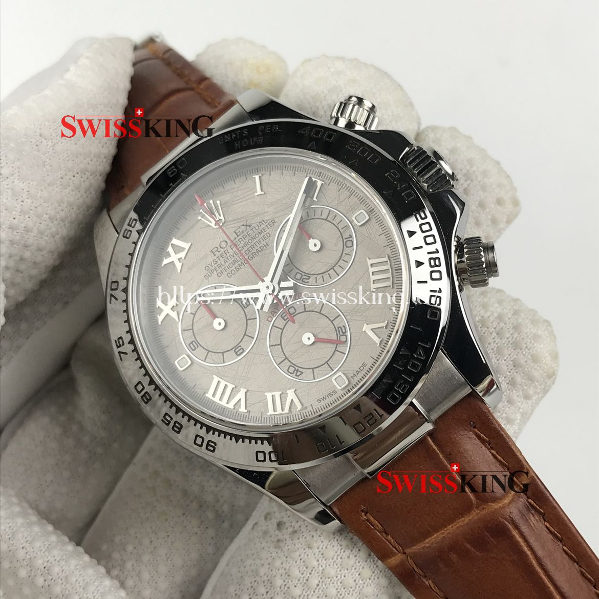 ROLEX DAYTONA SWISS AUTOMATIC MOVEMENT - METEORITE DIAL - BROWN LEATHER STRAP