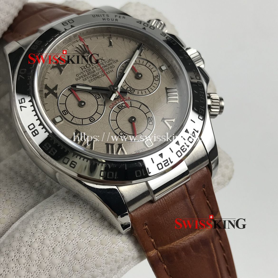 ROLEX DAYTONA SWISS AUTOMATIC MOVEMENT - METEORITE DIAL - BROWN LEATHER STRAP