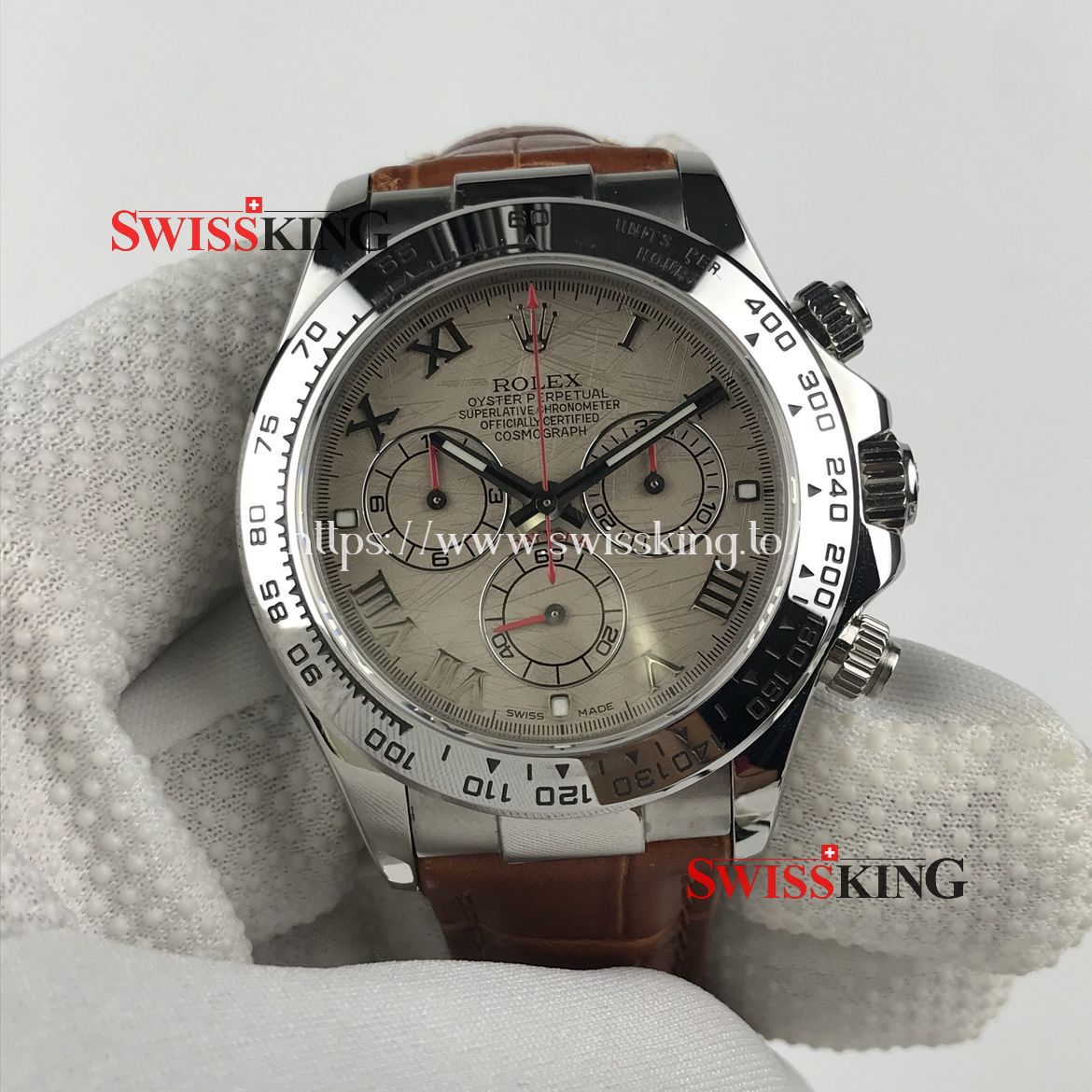 ROLEX DAYTONA SWISS AUTOMATIC MOVEMENT - METEORITE DIAL - BROWN LEATHER STRAP