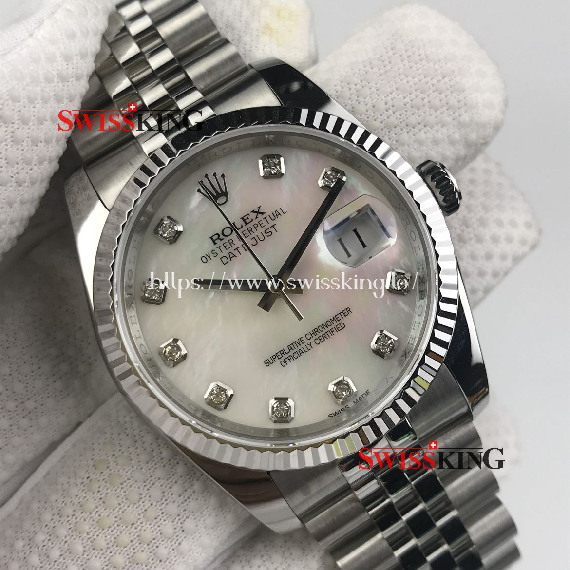 ROLEX DATEJUST 116234 FLUTED BEZEL MOTHER OF PEARL DIAMONDS DIAL
