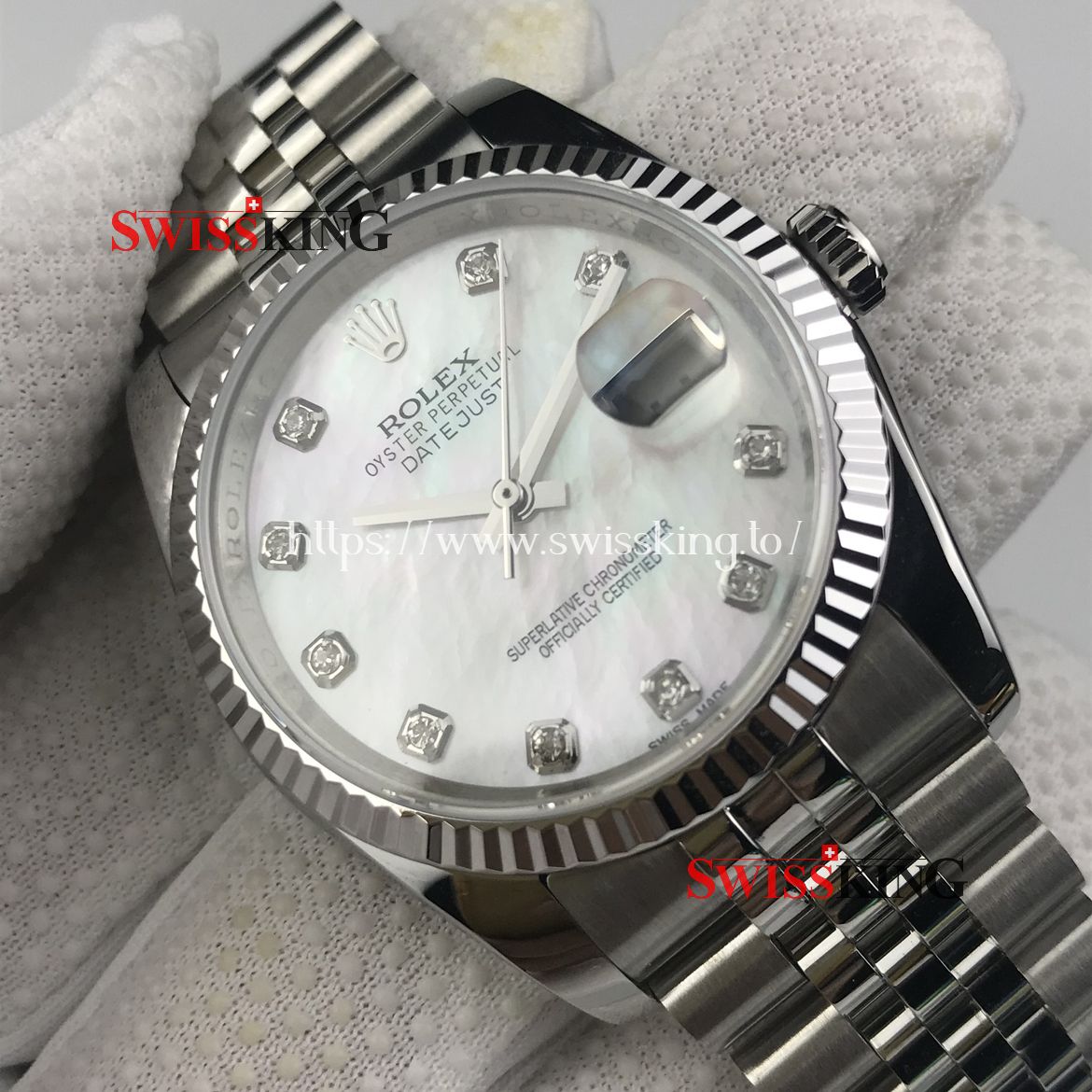ROLEX DATEJUST 116234 FLUTED BEZEL MOTHER OF PEARL DIAMONDS DIAL