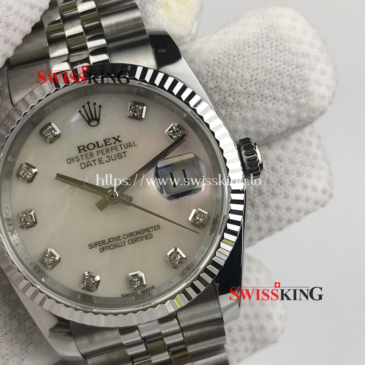 ROLEX DATEJUST 116234 FLUTED BEZEL MOTHER OF PEARL DIAMONDS DIAL