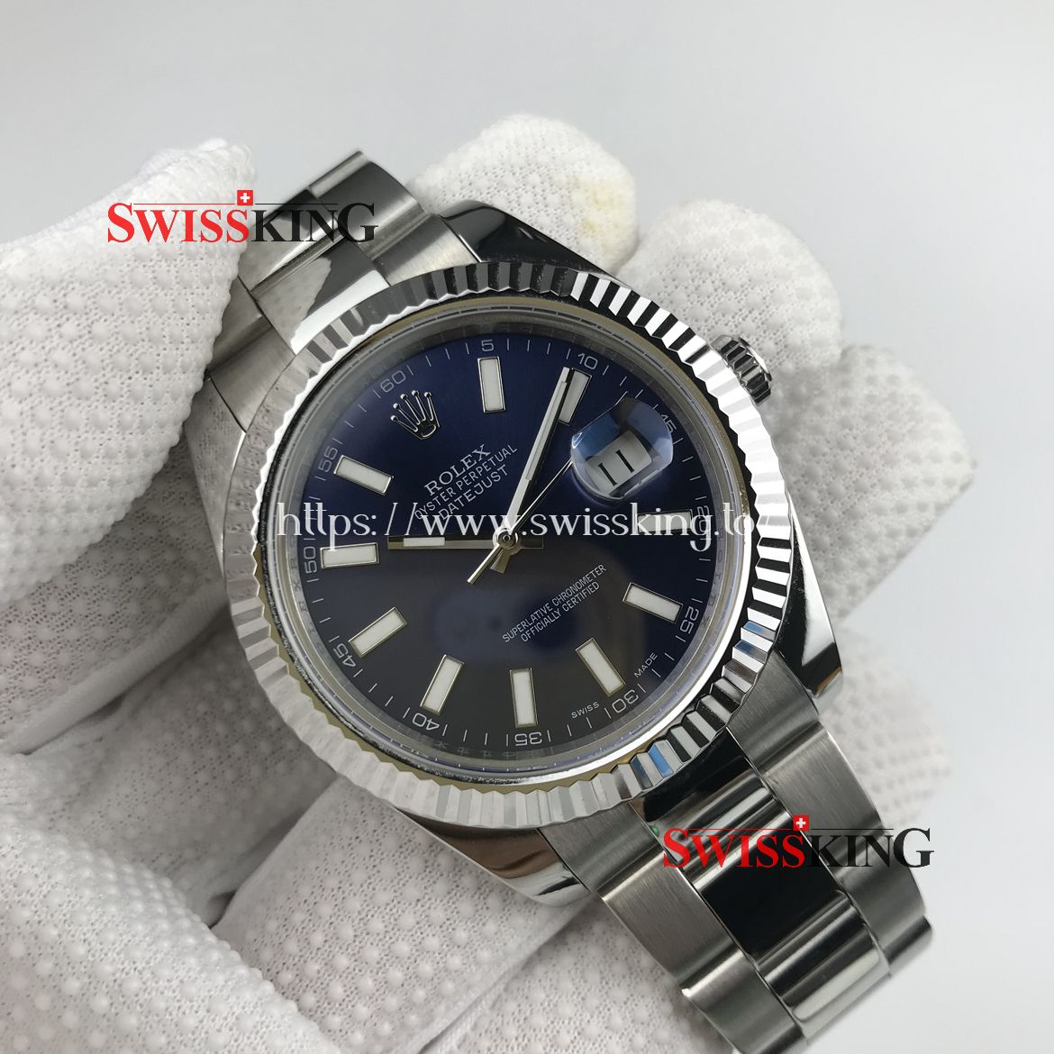 ROLEX DATEJUST II 116334 FLUTED BEZEL OYSTER BRACELET BLUE DIAL