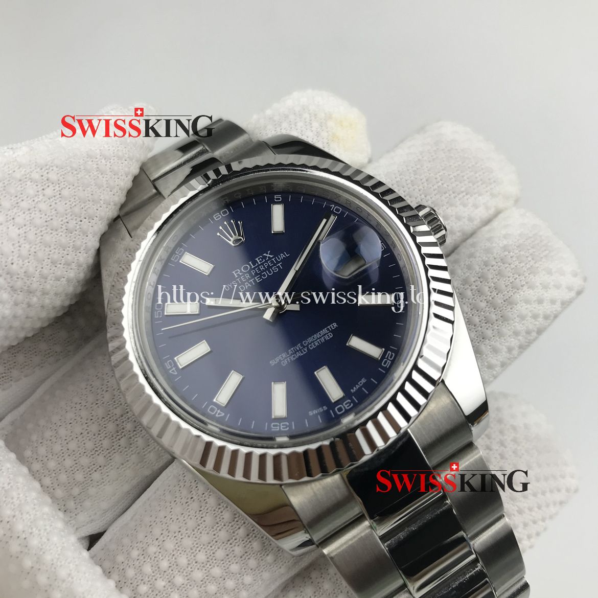 ROLEX DATEJUST II 116334 FLUTED BEZEL OYSTER BRACELET BLUE DIAL