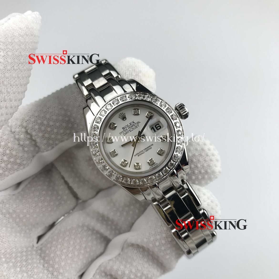 ROLEX PEARLMASTER MASTERPIECE 80319 DIAMOND BEZEL WHITE DIAL