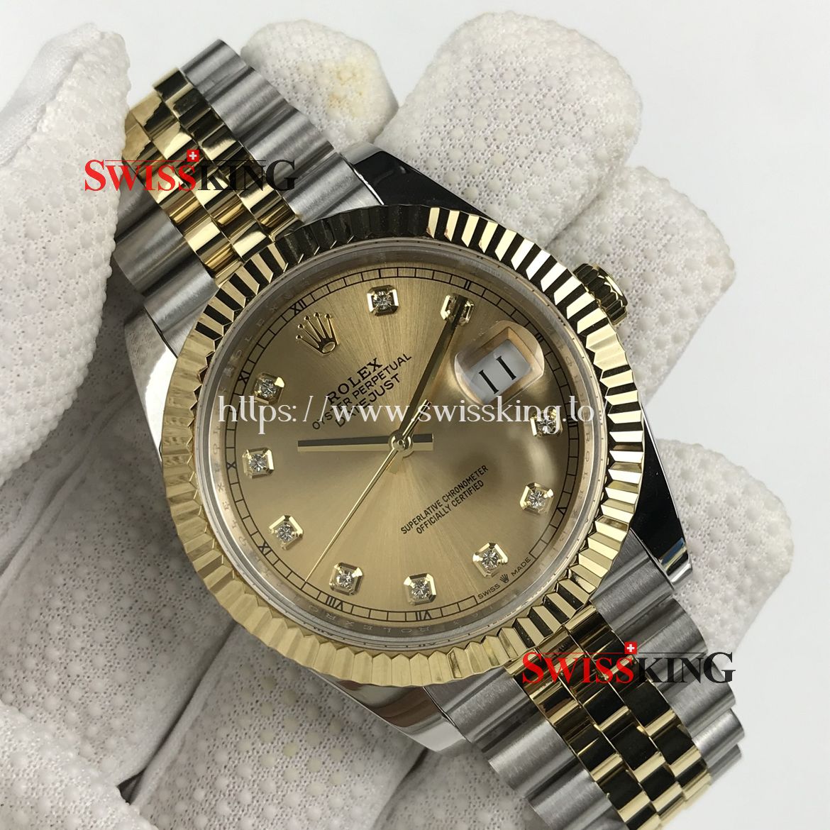 ROLEX DATEJUST II 116333 FLUTED BEZEL CHAMPAGNE DIAMOND DIAL