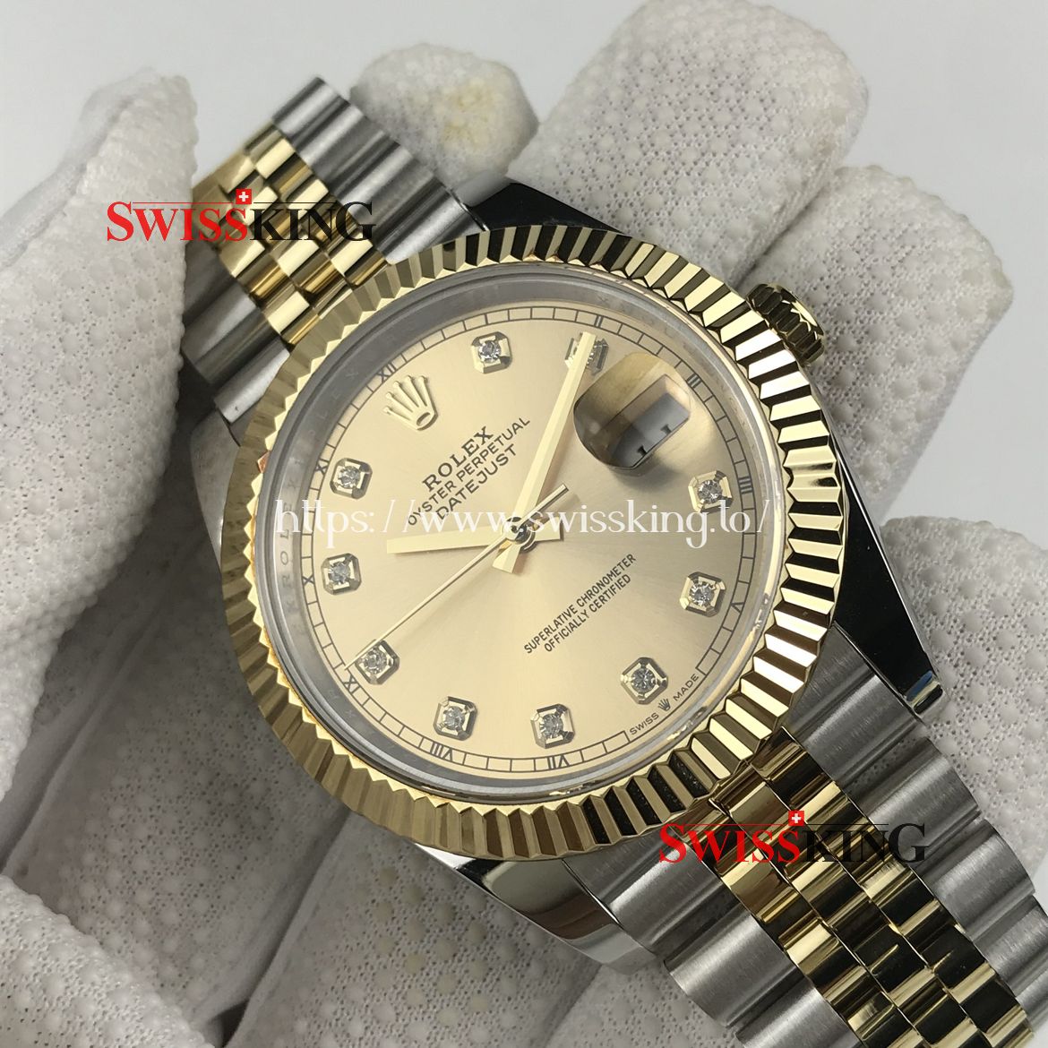 ROLEX DATEJUST II 116333 FLUTED BEZEL CHAMPAGNE DIAMOND DIAL