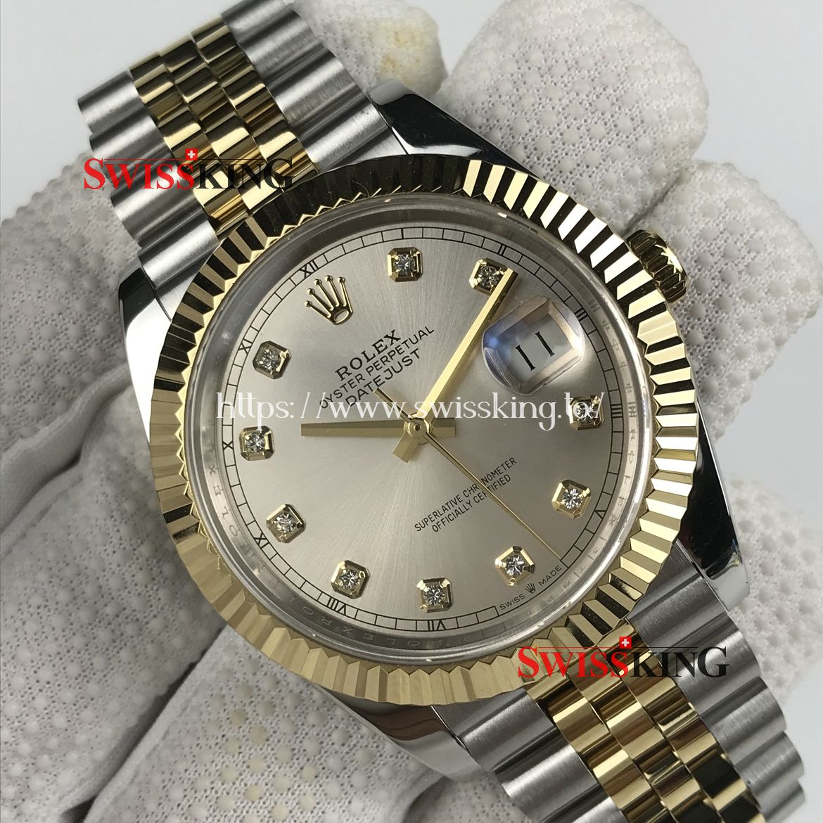 ROLEX DATEJUST II 116333 FLUTED BEZEL SILVER DIAMOND DIAL