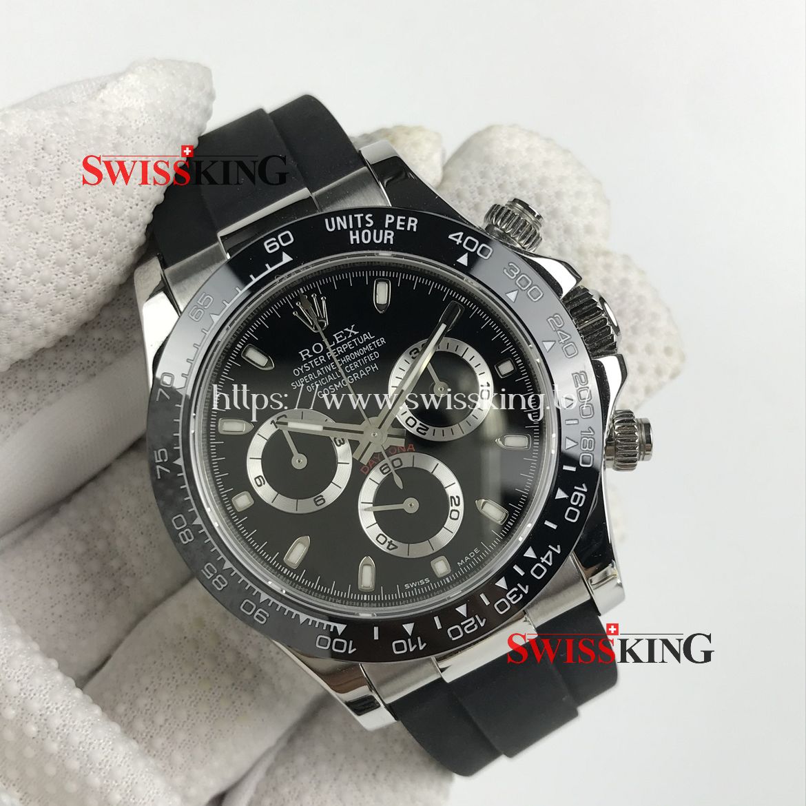 ROLEX DAYTONA 116519LN CERAMIC BEZEL BLACK DIAL RUBBER STRAP