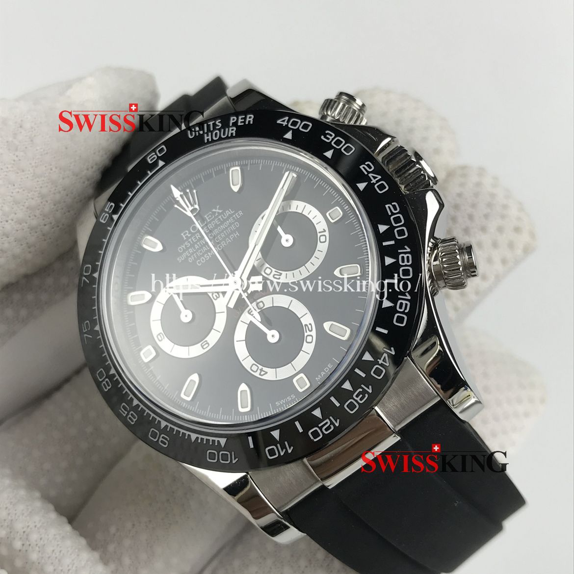 ROLEX DAYTONA 116519LN CERAMIC BEZEL BLACK DIAL RUBBER STRAP