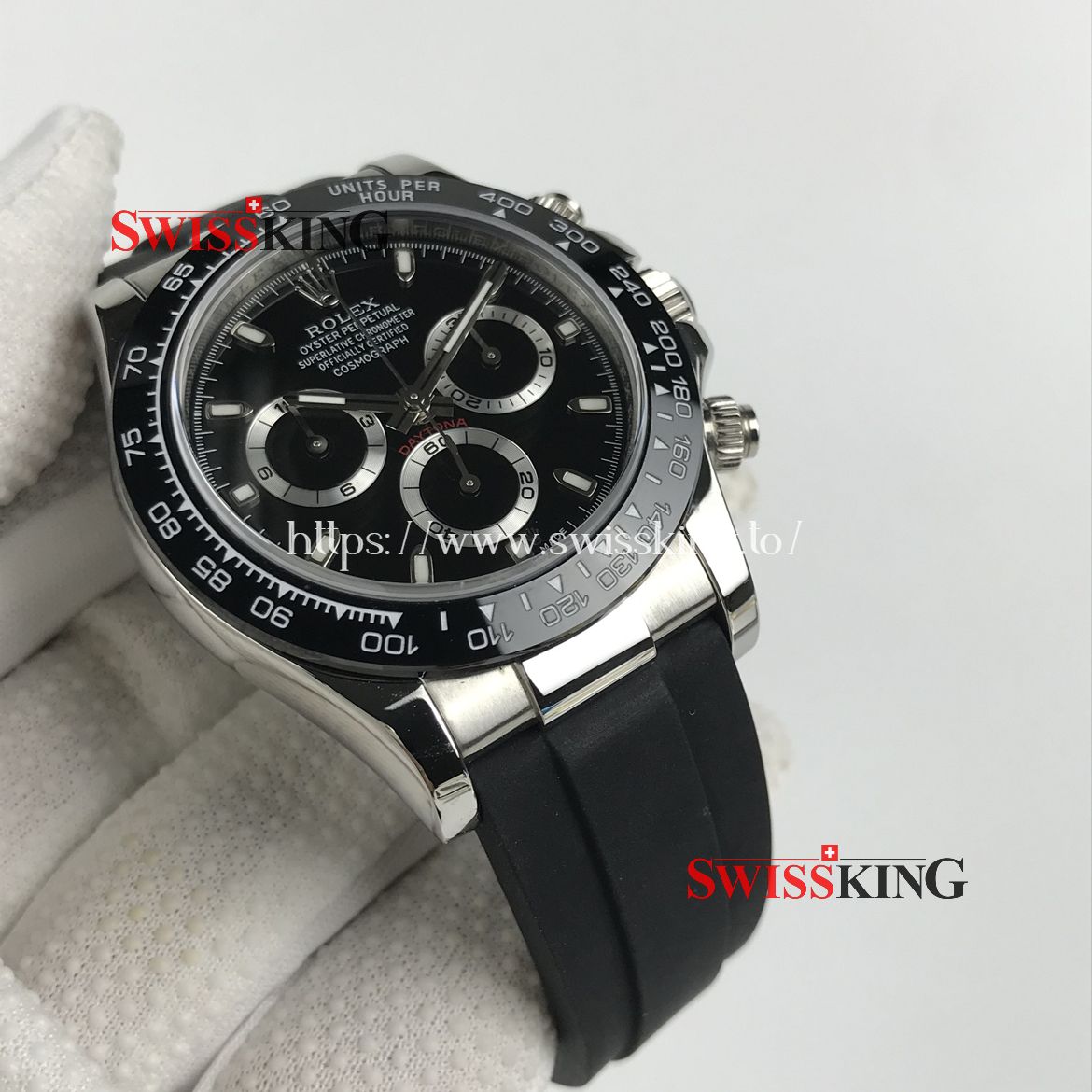 ROLEX DAYTONA 116519LN CERAMIC BEZEL BLACK DIAL RUBBER STRAP