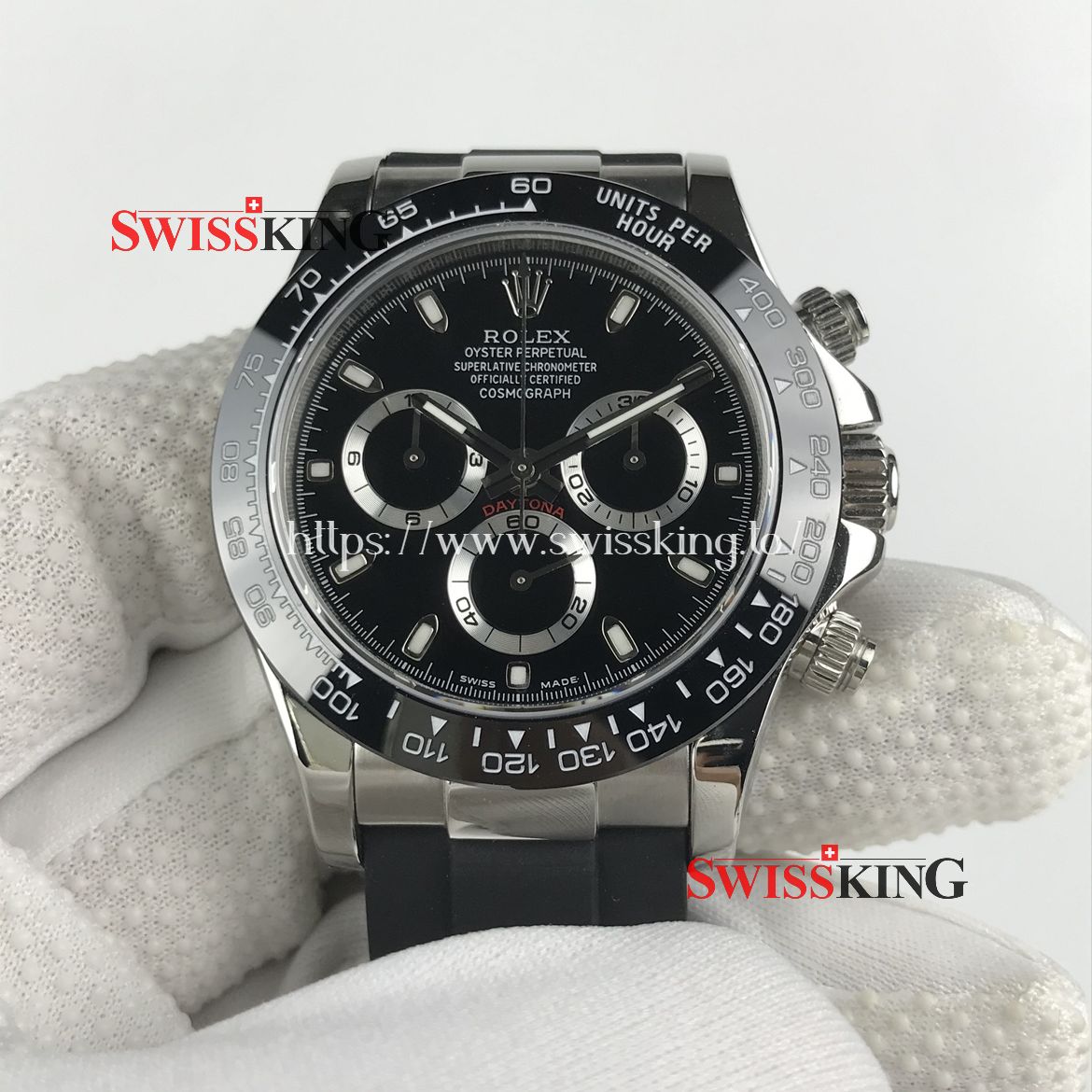 ROLEX DAYTONA 116519LN CERAMIC BEZEL BLACK DIAL RUBBER STRAP