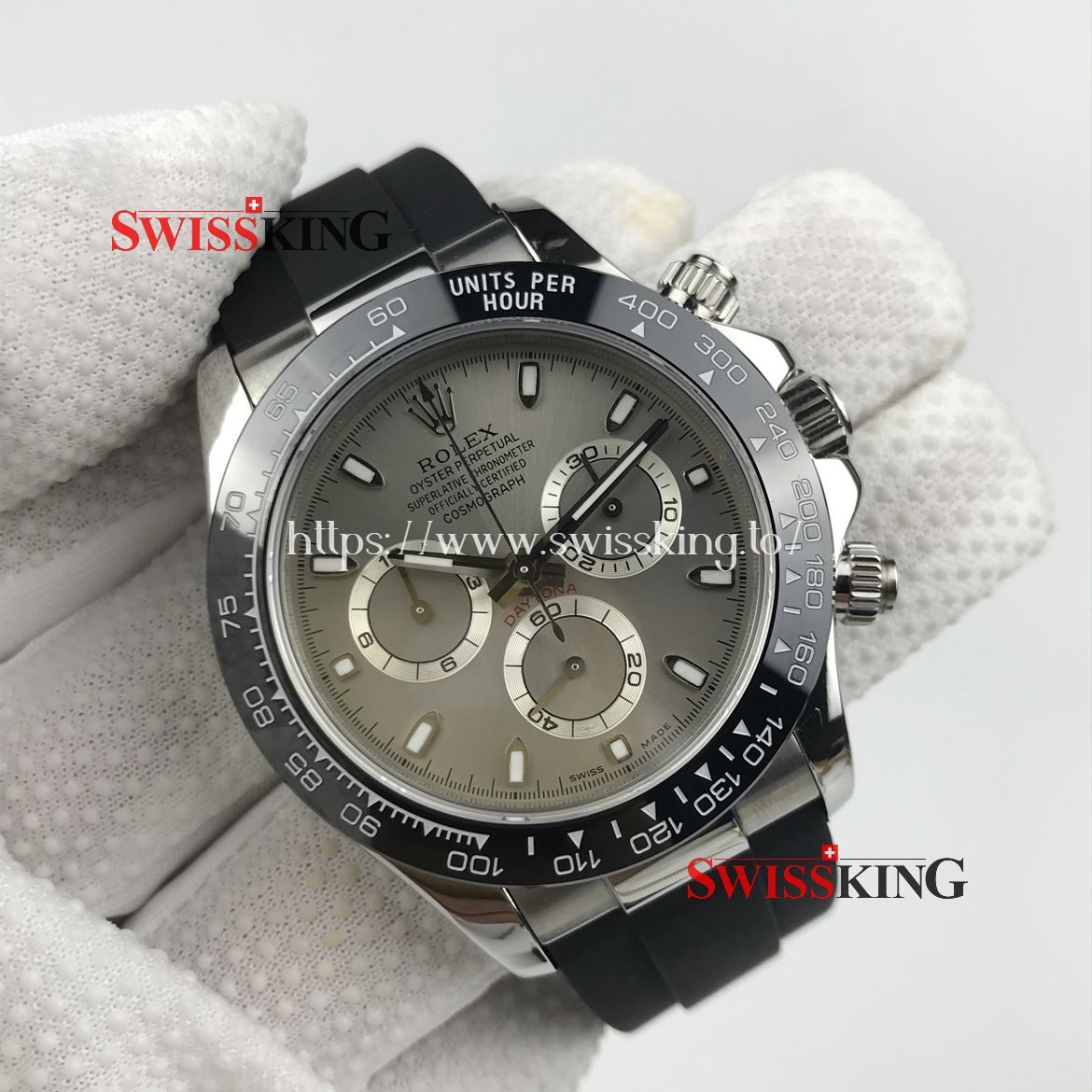 ROLEX DAYTONA 116519LN CERAMIC BEZEL GREY DIAL RUBBER STRAP