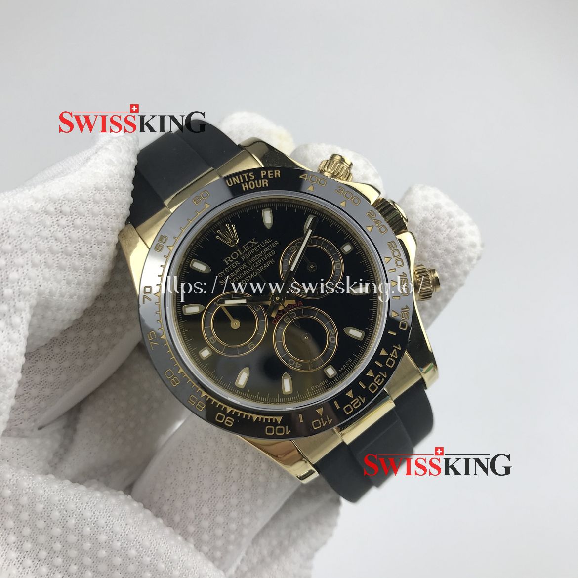 ROLEX DAYTONA 116518LN YELLOW GOLD CERAMIC BEZEL BLACK DIAL RUBBER STRAP