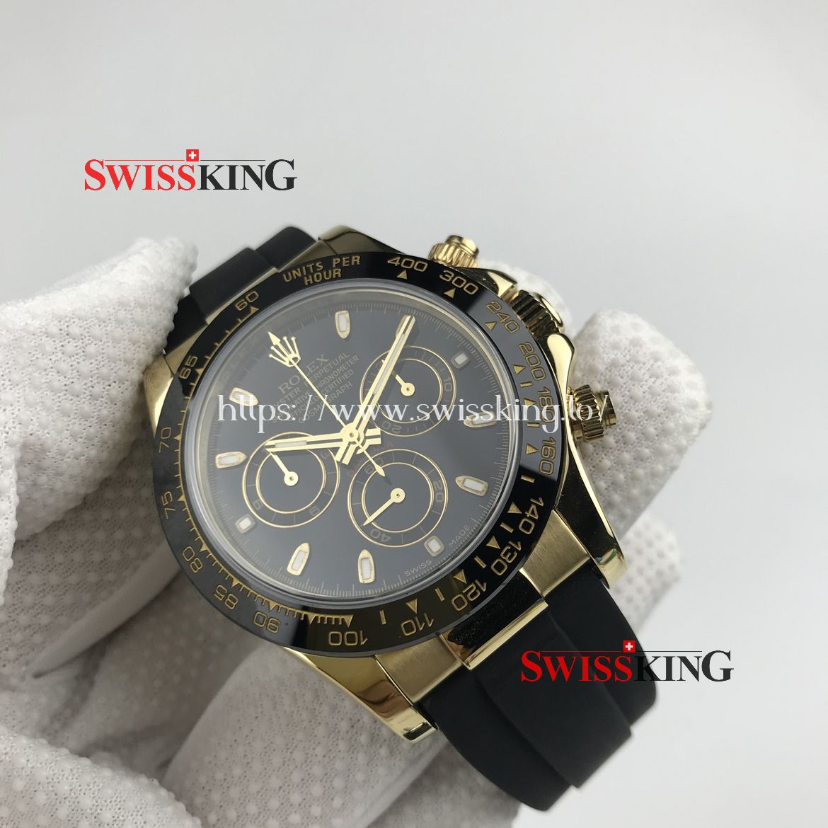 ROLEX DAYTONA 116518LN YELLOW GOLD CERAMIC BEZEL BLACK DIAL RUBBER STRAP
