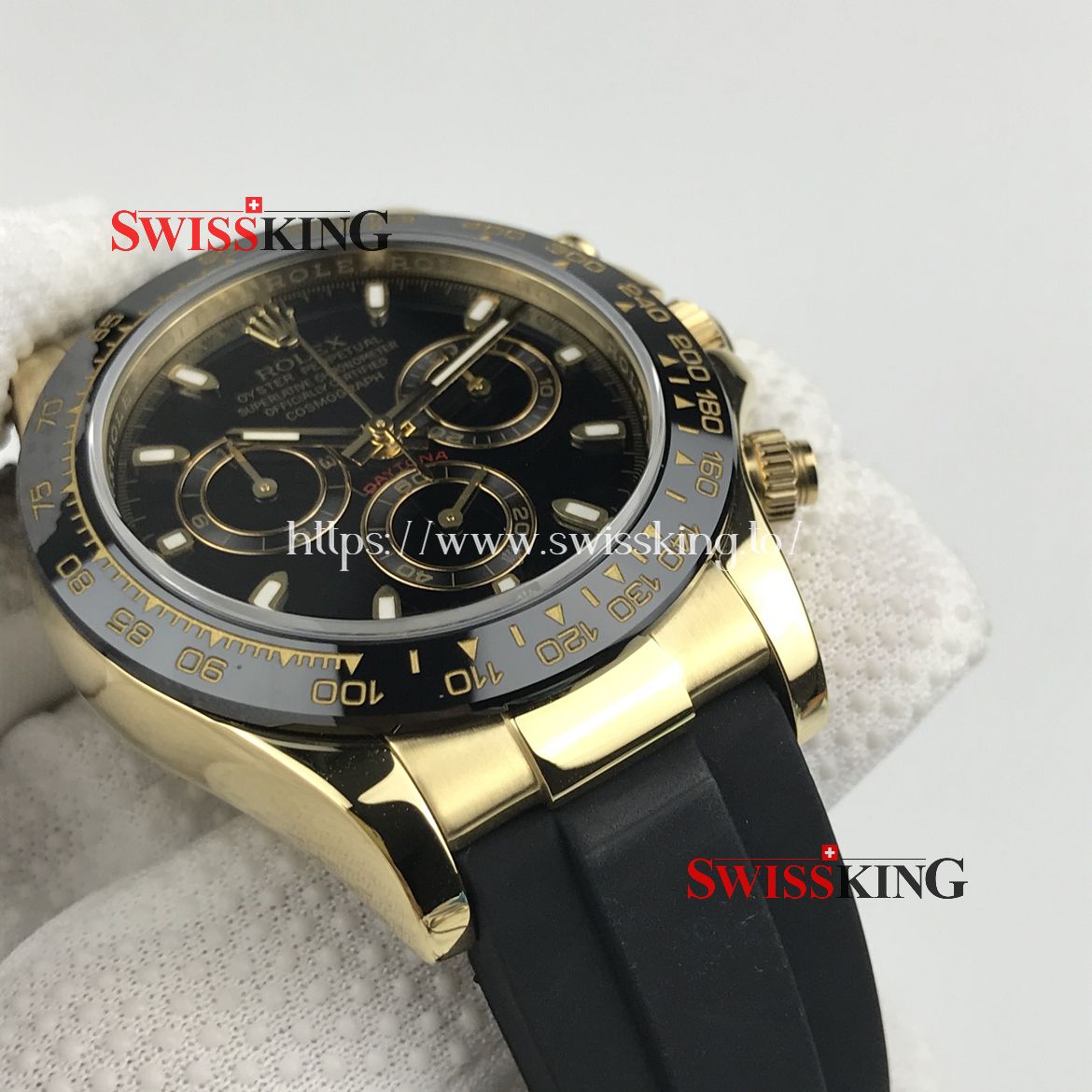 ROLEX DAYTONA 116518LN YELLOW GOLD CERAMIC BEZEL BLACK DIAL RUBBER STRAP