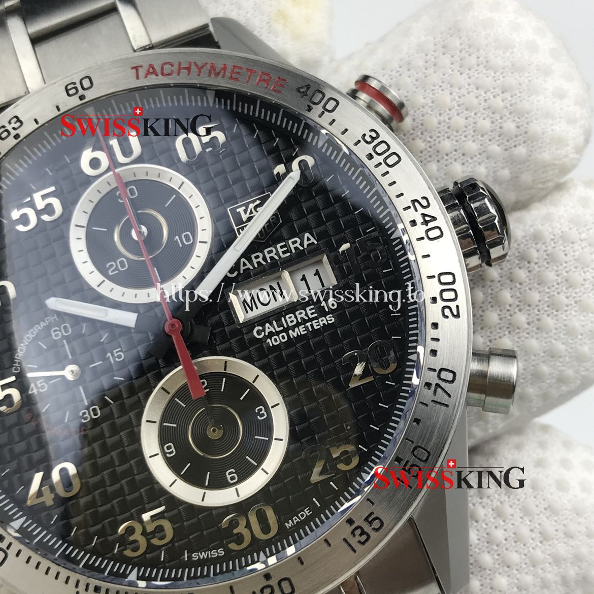 TAG HEUER CALIBRE 16 DAY DATE CHRONOGRAPH SWISS AUTOMATIC - BLACK CARBON FIBER DIAL - STAINLESS STEEL BRACELET